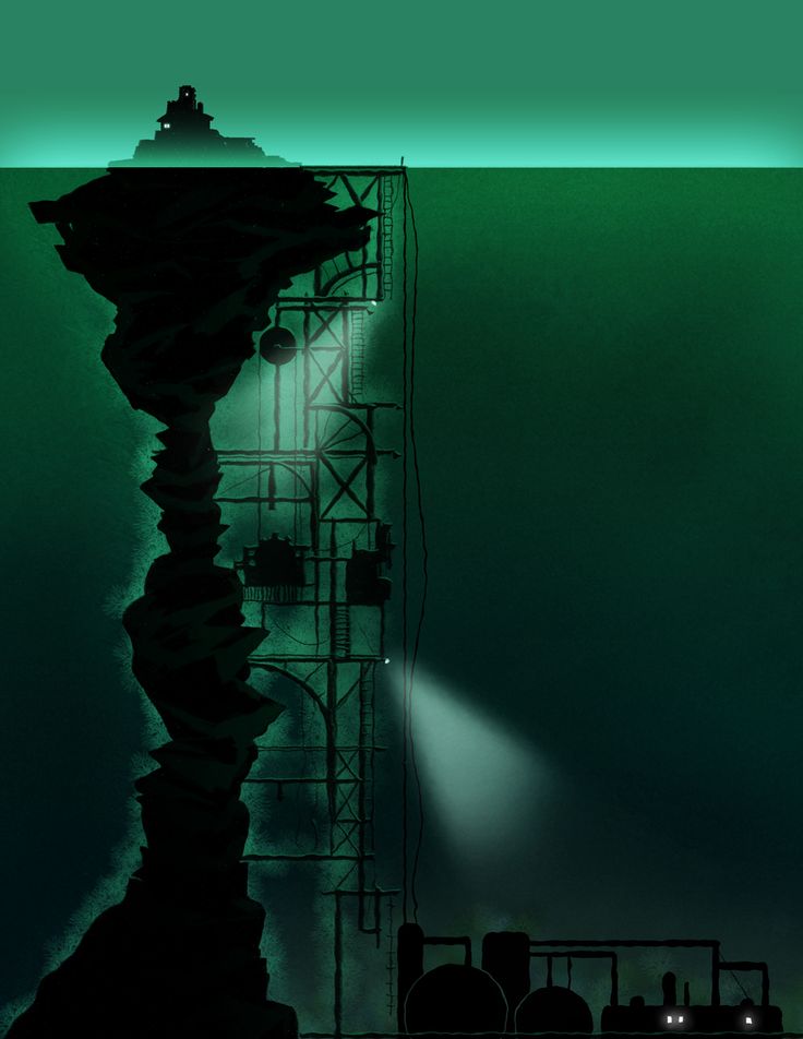 an image of a tower that is in the middle of water with light coming from it