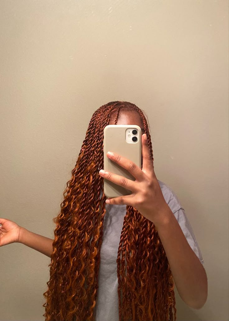 Ginger Hair Black Women Twists, Ginger Goddess Twist, Ginger Island Twist With Curls, Ginger Mini Passion Twist, Ginger Boho Island Twist, Ginger Boho Twists, Ginger Senegalese Twist, Ginger Twists Black Women, Ginger Braids On Dark Skin