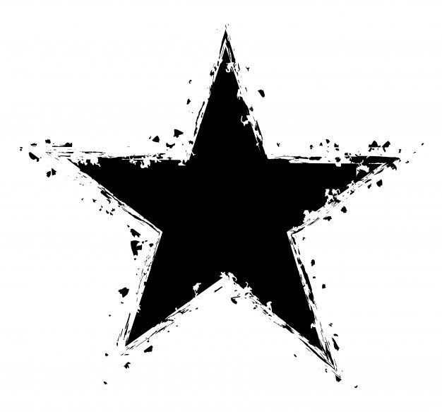 a black and white star with splatters on it