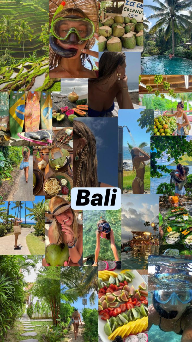 a collage of photos with the words bali in different languages and pictures of people