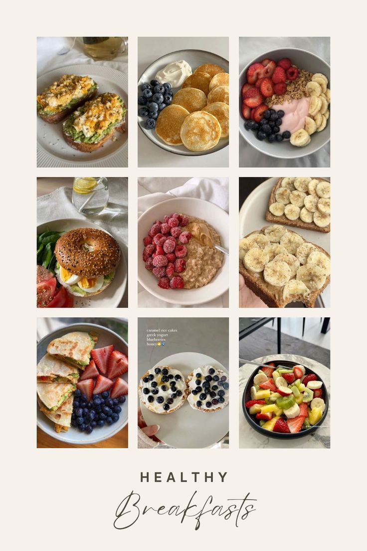 a collage of photos with different types of breakfast foods