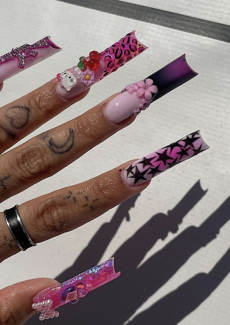 2023 Pink Nails, 2023 Pink, Punk Nails, Drip Nails, Nails Design With Rhinestones, Colored Acrylic Nails, All Pink, Glamorous Nails, Exotic Nails