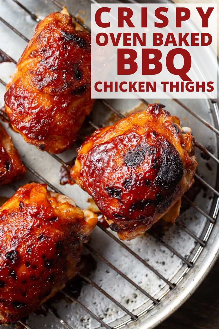 baked bbq chicken on a grill with the words baked bbq chicken above it