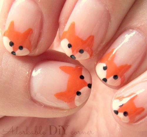 French Manicure Long Nails, Fox Nail Art, Fox Nails, Beach Nail Designs, Metallic Nail Art, Animal Nail Art, Cute Simple Nails, For Wedding, Animal Nails