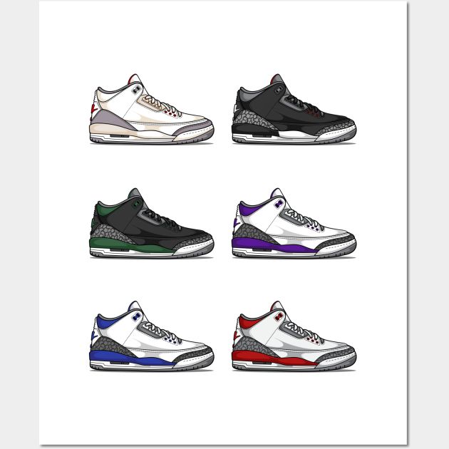 AJ 3 Retro Sneaker -- Choose from our vast selection of art prints and posters to match with your desired size to make the perfect print or poster. Pick your favorite: Movies, TV Shows, Art, and so much more! Available in mini, small, medium, large, and extra-large depending on the design. For men, women, and children. Perfect for decoration. Sneaker Sticker, Sneaker Wall, Sneaker Posters, Stickers For Sale, Retro Sneakers, Sneaker Collection, Hard Hats, Funny Stickers, Custom Stickers