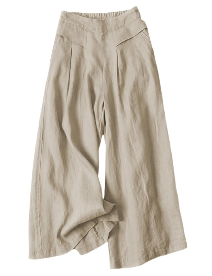 PRICES MAY VARY. Wide leg capris cotton linen pants, the material is soft and comfortable, with a wide leg design that is more breezy and cool Flattering pants with deep, functional pockets, back elastic and flat waistband, pull-on fit, and they aren't tight or restrictive anywhere These pants have a heavy drape and flow beautifully like a midi skirt, while keeping inner thighs covered for the added feeling of security pants provide These culottes pants are good for work or just to throw on to r Linen Culottes, Linen Pants Outfit, Culottes Pants, Flattering Pants, Palazzo Trousers, White Linen Pants, Cotton Linen Pants, Cropped Wide Leg Pants, Pants Elastic Waist