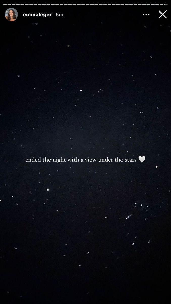 the sky is dark with white stars and some words on it that read, end the night with a view under the stars