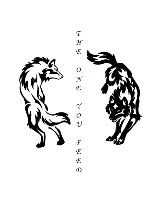 two black and white wolfs facing each other with the words love you written on them