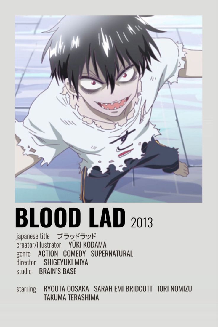 the poster for blood lad 2013 with an image of a man in white shirt and black pants