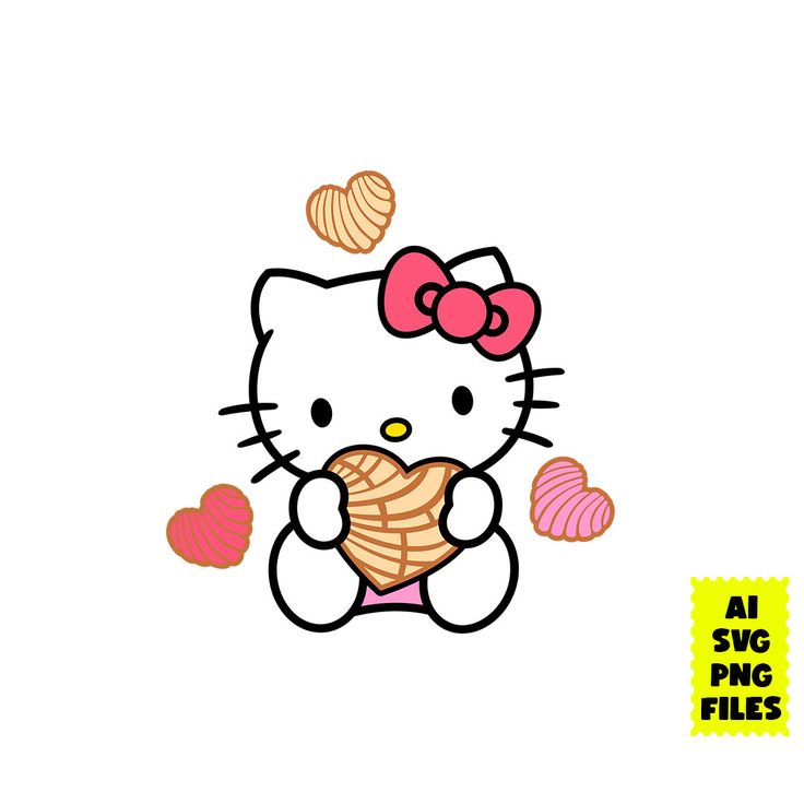 an image of hello kitty holding a heart shaped item in her hands with the caption, all svg file files