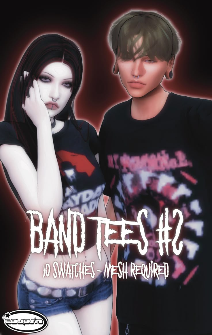 two young women standing next to each other in front of a black background with the words band tees h2