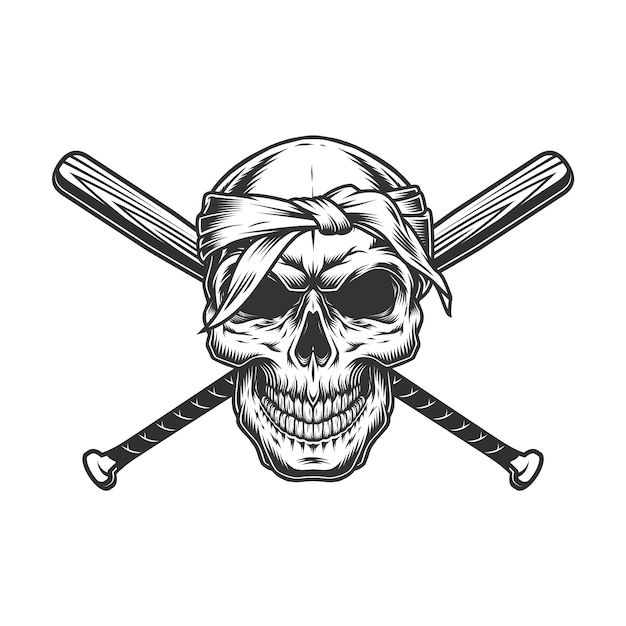 a skull with two baseball bats on it's head