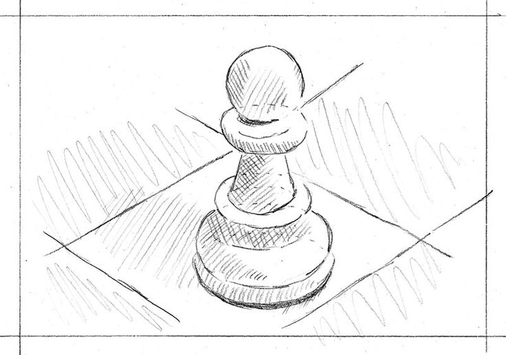 a black and white drawing of a chess piece