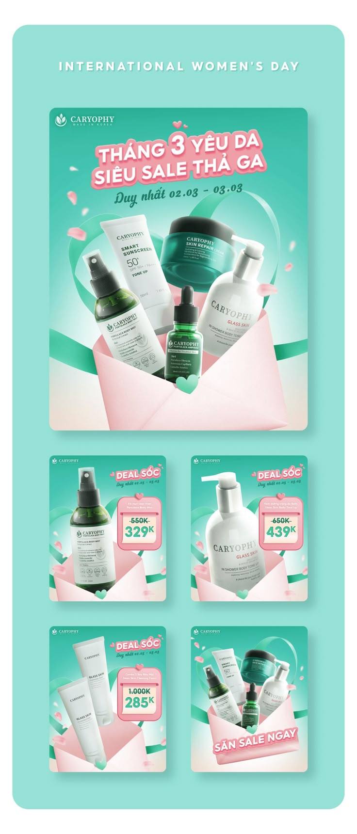 an advertisement for the international women's day with different items on it, including bottles and