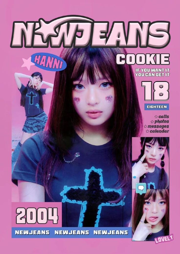 New Jeans Graphic Design, Aesthetic Magazine Cover, Y2k Magazine Cover, Y2k Poster Design, Cute Magazine, Kpop Magazine, Y2k Poster, Magazine Cover Ideas, Printable Wall Poster