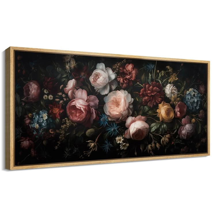 an oil painting with flowers on the wall