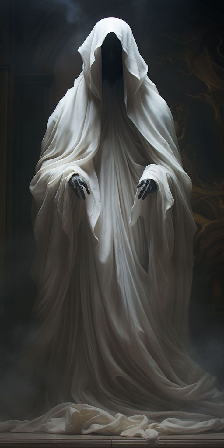 a ghostly ghost standing in front of a dark background