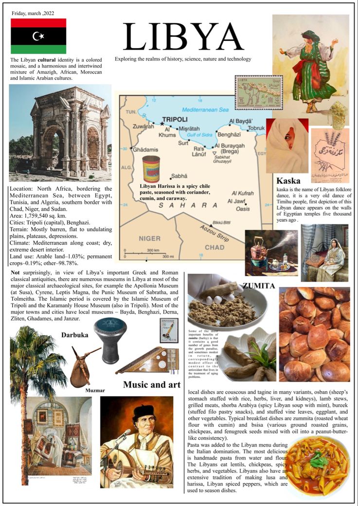 an article in the magazine libya with pictures of different countries and their cuisines