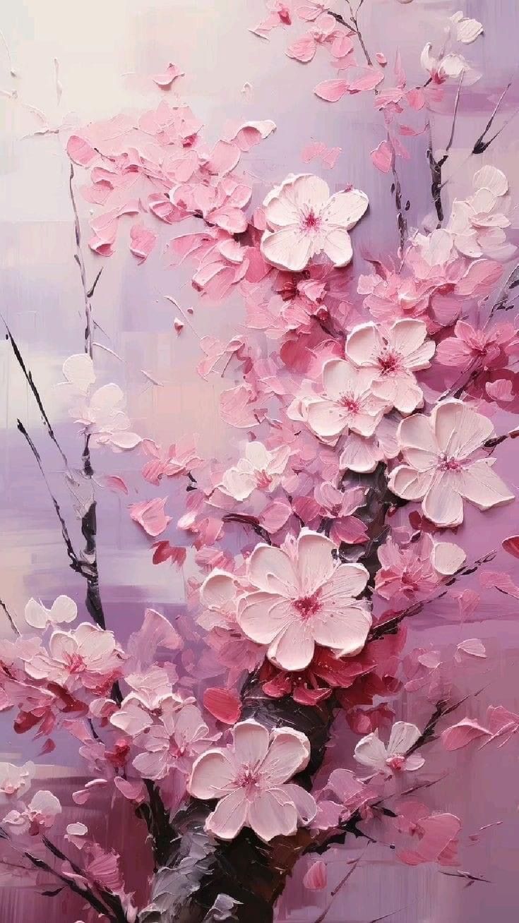 a painting of pink flowers in a vase