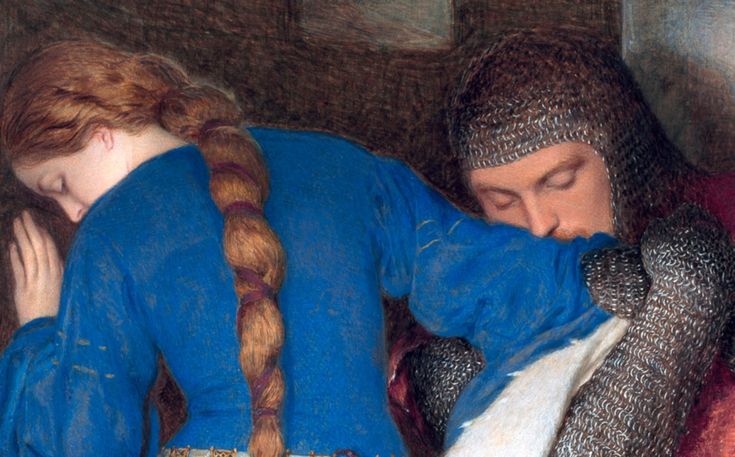 a painting of two people sleeping on a bed