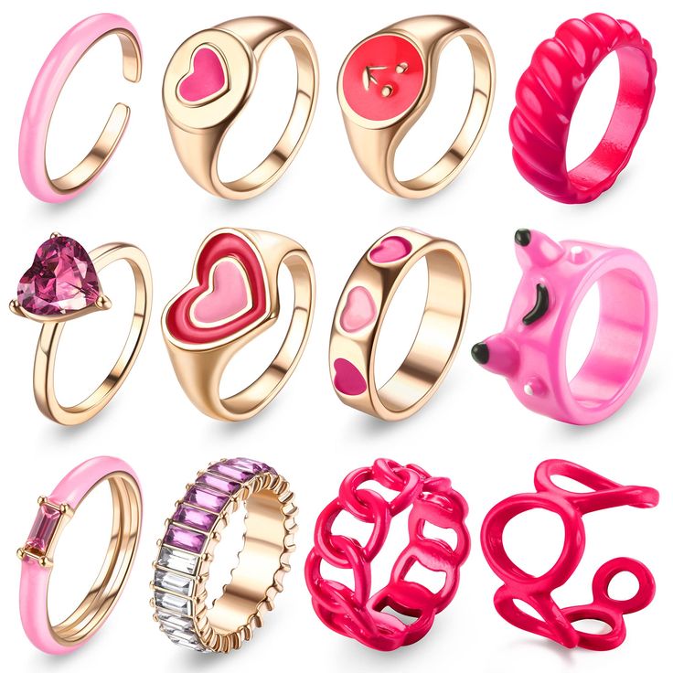 PRICES MAY VARY. 💖Cute Y2k Colorful Rings: You will get 12Pcs different chunky rings, including heart ring, frog ring, acrylic rings, gold rings, you can wear rings individually or as stacking rings. Bright colors and unique designs are full of energy and creativity, add some statement rings aesthetic to your summer, make you more dazzling and confident in the crowd 💖Color& Multi-Size: Pink ring, various size suitable for different fingers, easy to put on and take off. You can wear cute rings Knuckle Rings Aesthetic, Resin Rings Aesthetic, Rings Aesthetic Gold, Barbie Ring, Rings Colorful, Colorful Rings, Mushroom Ring, Aesthetic Gold, Orange Ring