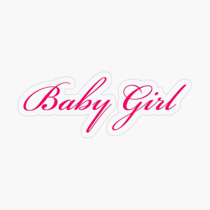 the word baby girl written in red ink on a white background sticker with pink lettering