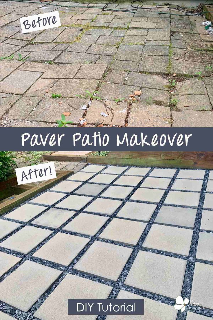 2 paver patios- one before shot with tilted, old paver stones, one with nice, neat rows of modern, square concrete pavers Concrete Paver Patio, Pavers Diy, Diy Patio Pavers, Pavers Backyard, Paver Designs, Diy Backyard Patio, Patio Pavers Design, Backyard Oasis Ideas, Backyard Remodel