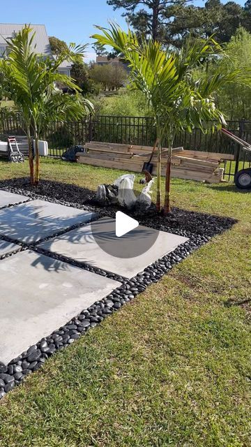 a backyard with some plants and rocks in it