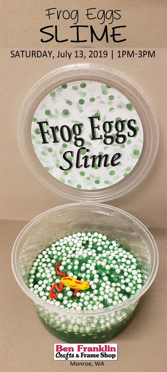 an advertisement for the frog eggs slime event in front of a brown background with green and white polka dots