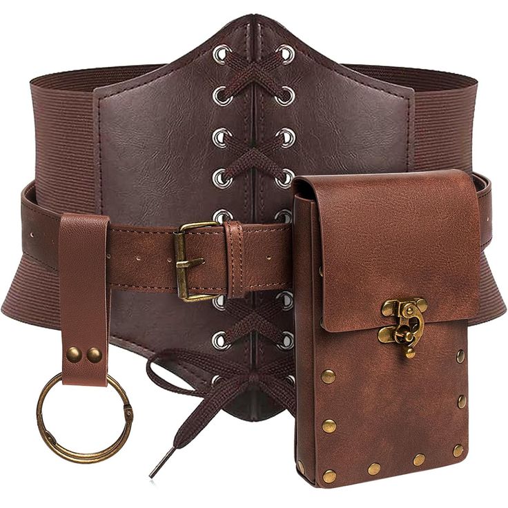 PRICES MAY VARY. -Enhance your Renaissance costume with our Belt Pouch Black/Brown, Corset Waistband + leather Strap Keyring + Coin Purse + Light Up Magic Cork Potion Bottle Set（Green/purple/red/pink led lights）. This set features a durable leather belt, an adjustable belt pouch, and two 200ml glass potion bottle/vials, perfect for Festival Medieval Dress Up，Steampunk Style，Pirate & Assassin play, LARP Ren Faire, Halloween or cosplay parties. -Stand out in the dark and add a touch of magic to yo Fair Outfits, Viking Costume, Festival Costumes, Belt Pouch, Halloween Accessories, Larp, Vintage Costumes, Waist Bag, Phone Holder