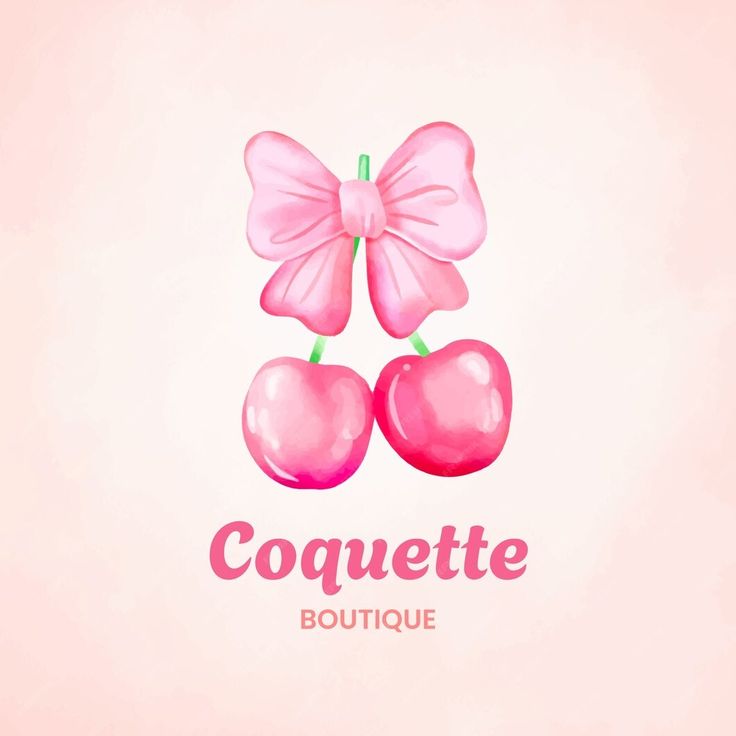 a pink logo with two cherries and a bow on the top that says coquette boutique