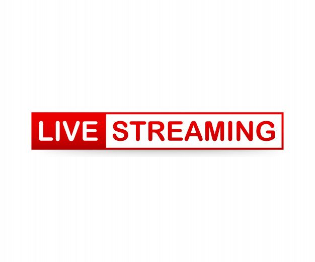 a red and white sticker with the words live streaming on it's side