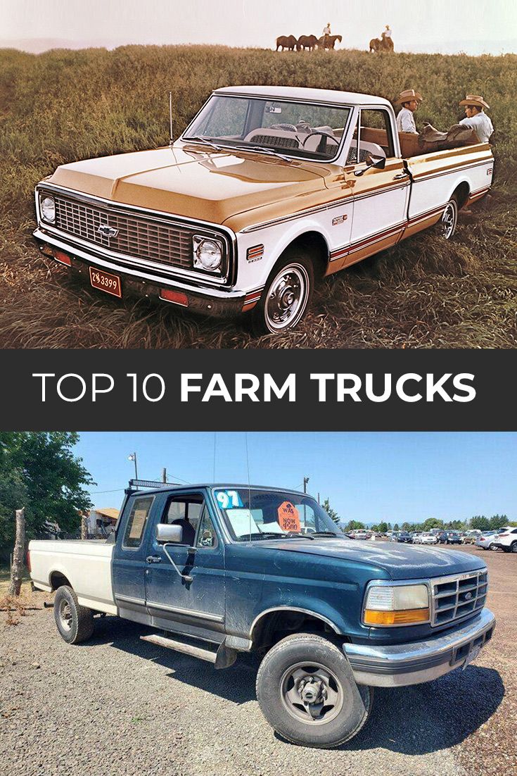 two pictures of trucks with horses in the back and on the front, there is an advertisement for farm trucks