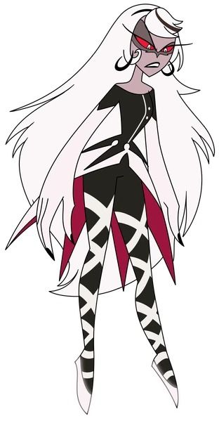 an anime character with long white hair and black and red clothes, standing on one leg