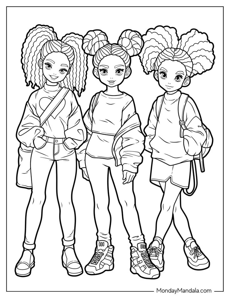 20 Black Girl Coloring Pages (Free PDF Printables) Baddie Coloring Pages Aesthetic, Black Girls Coloring Pages, Coloring Pages Black Women, Black Woman Coloring Pages, Baddie Coloring Pages Printable, Y2k Coloring Pages People, Y2k Coloring Pages Aesthetic, 3 People Drawing, Black Coloring Pages