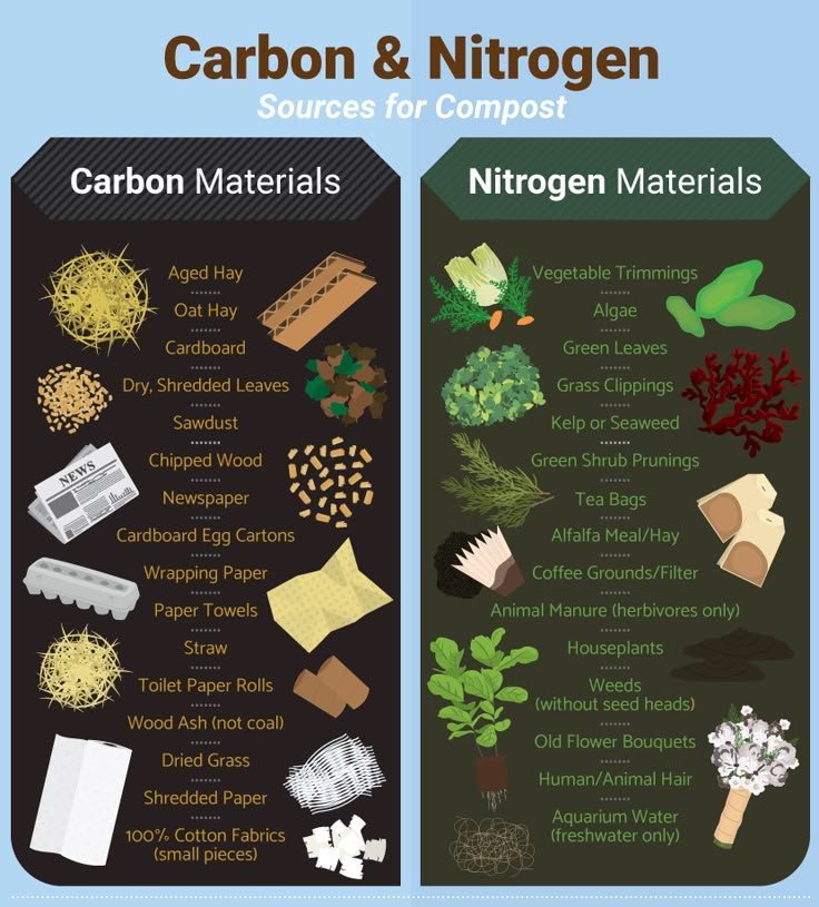 the carbon and nitrogen sources for composts infographical poster with information on how to use them