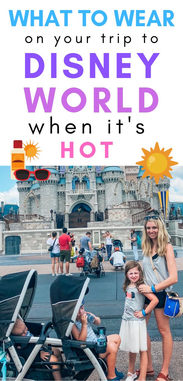 a woman and child standing in front of a castle with the words what to wear on your trip to disney world when it's hot