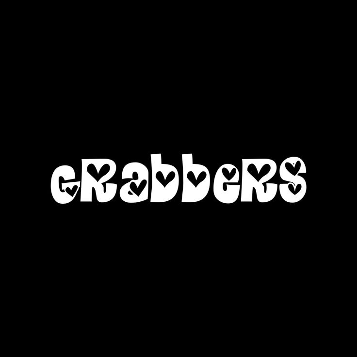 the word groobers written in white on a black background, with hearts at the bottom