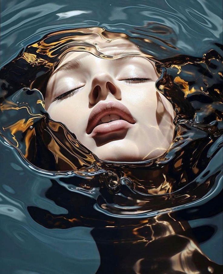 a woman is floating in the water with her head above the water's surface