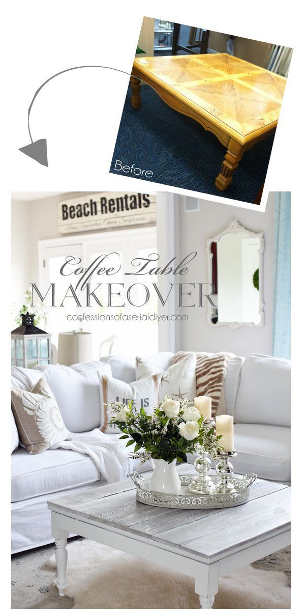 a living room with white couches and coffee table in the foreground text reads beach rentals life that makeover