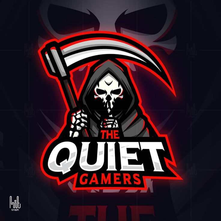 the quiet gamer logo with a skull holding a large knife and wearing a hooded hood