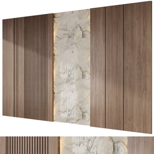 two panels of wood with white marble on them