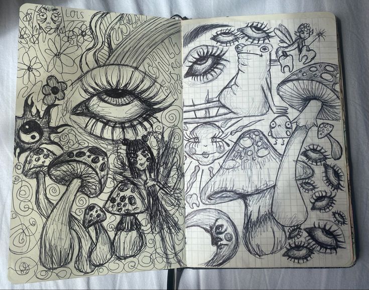 an open notebook with some drawings on it