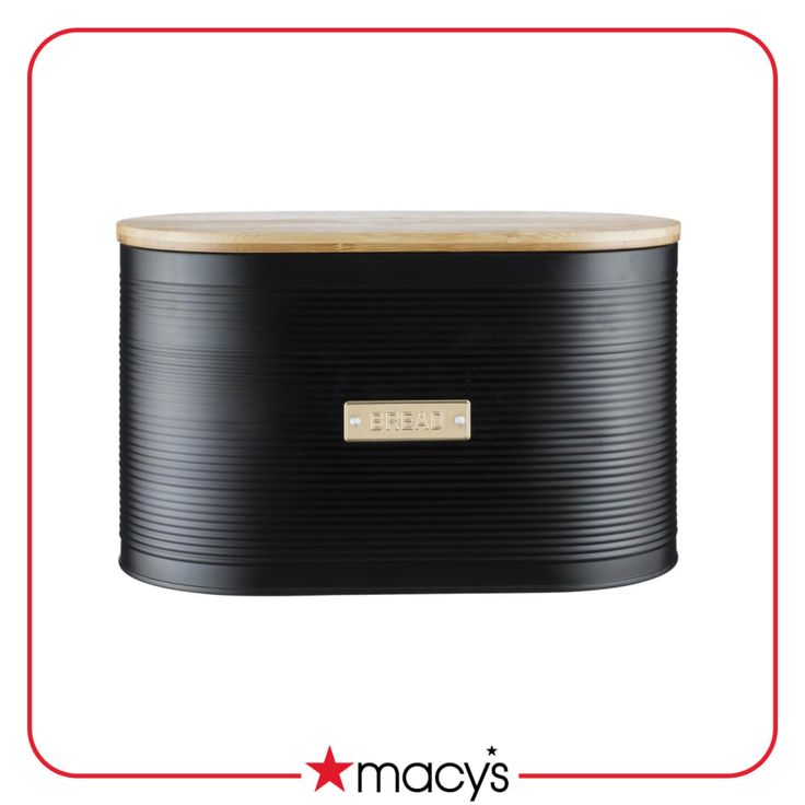 a black box with a wooden lid on it and the words macy's above it