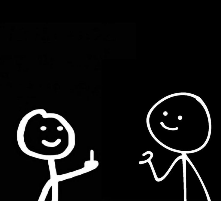 two stick figures standing next to each other in front of a black background with white writing on it