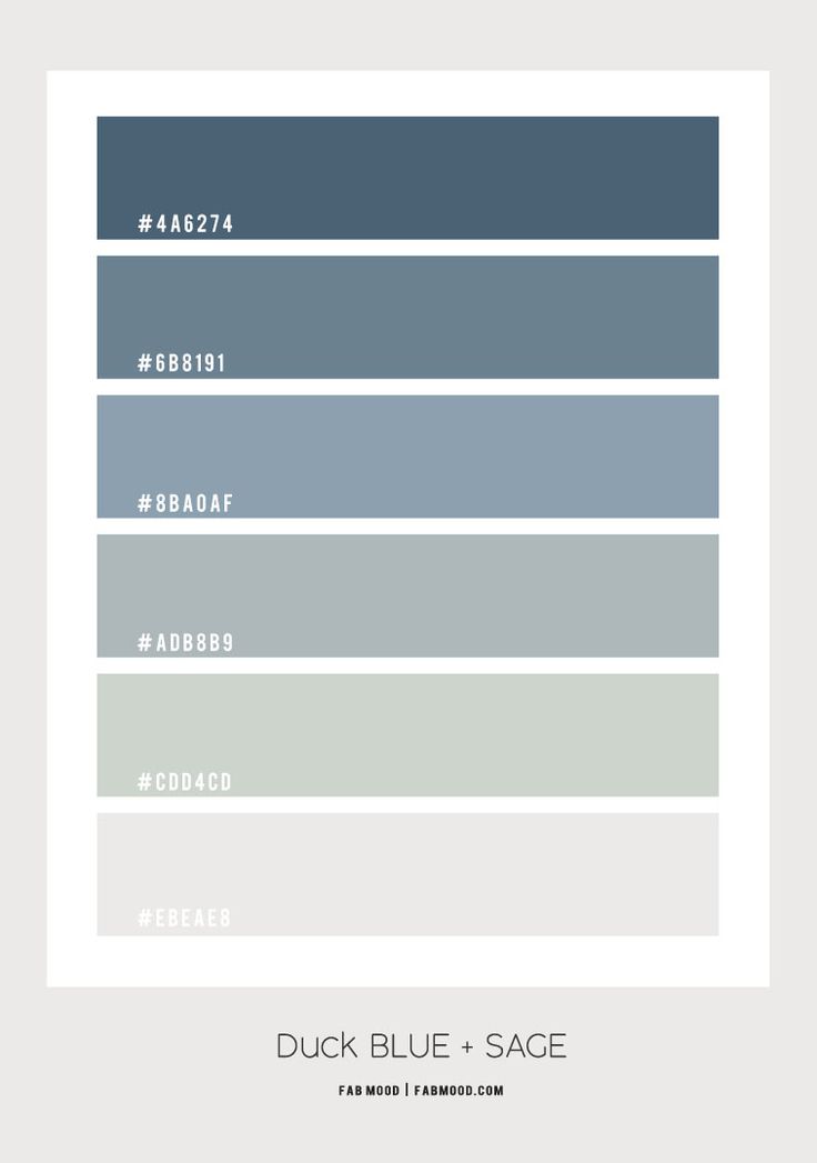 the color scheme for duck blue and sage is shown in shades from gray to green