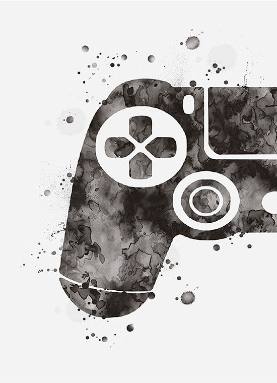 a black and white drawing of a video game controller