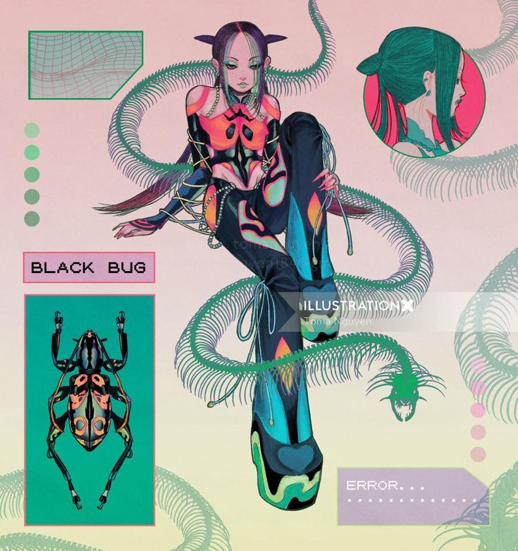 an image of a woman with black bug on her leg and other images in the background