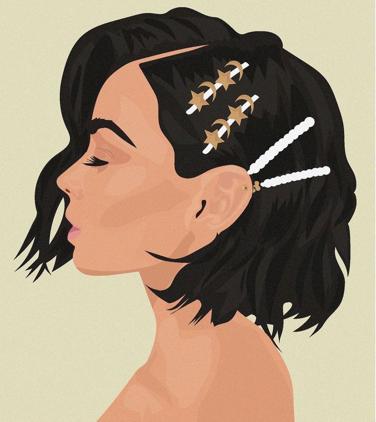 an illustration of a woman with stars on her head and hair pins in her hair