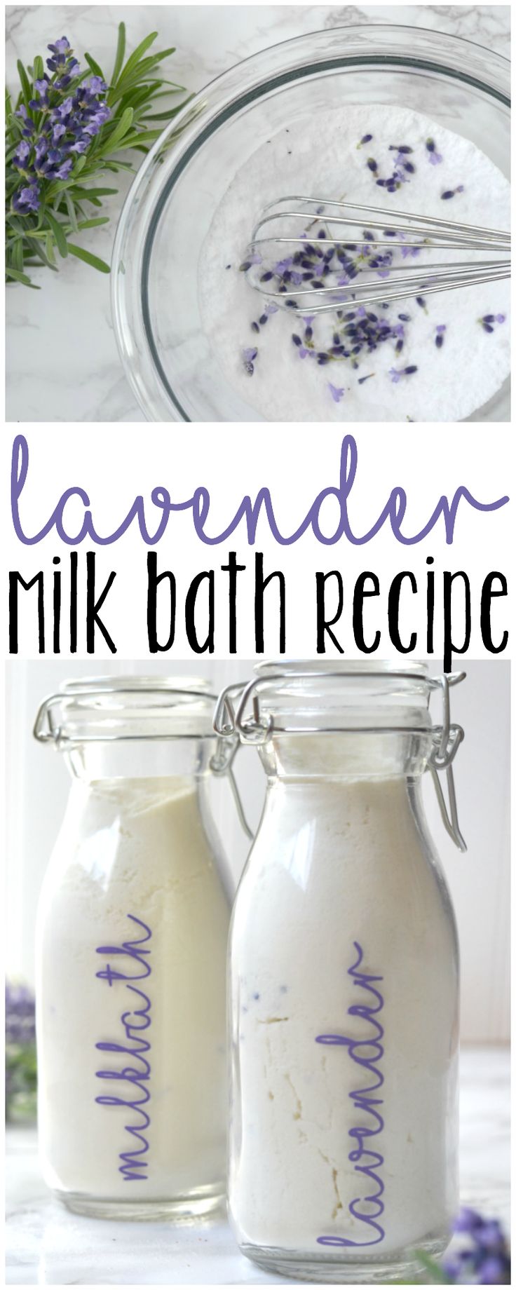 DIY Lavender Milk Bath Recipe - threelittleferns.com Milk Bath Diy, Lavender Milk Bath, Milk Bath Recipe, Lavender Milk, Savon Diy, Diy Lavender, Bath Recipes, Lavender Bath, Diy Spa